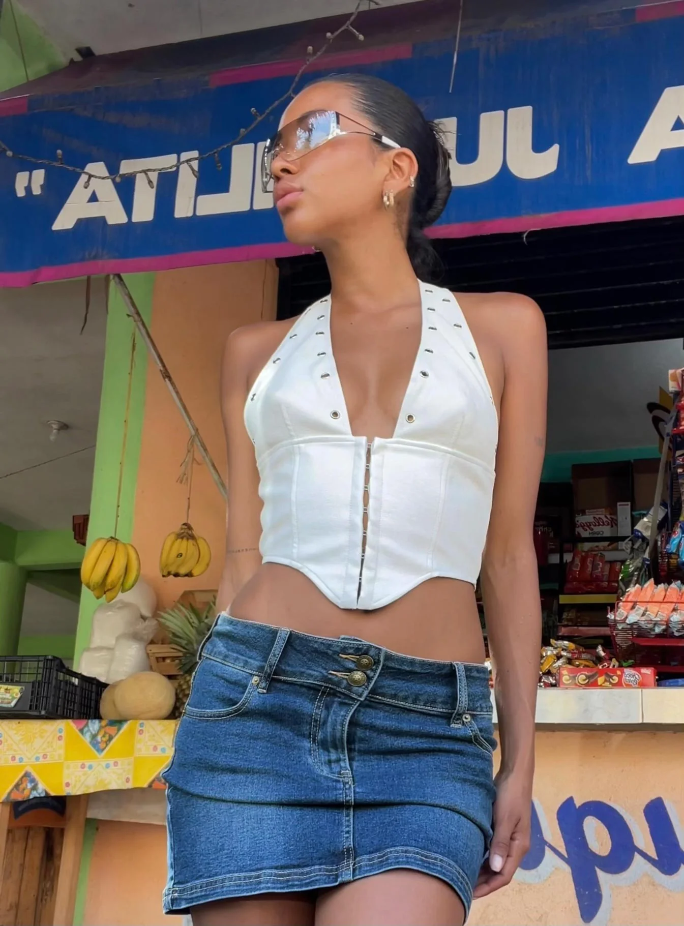 Faya Low Rise Denim Mini Skirt Dark Blue