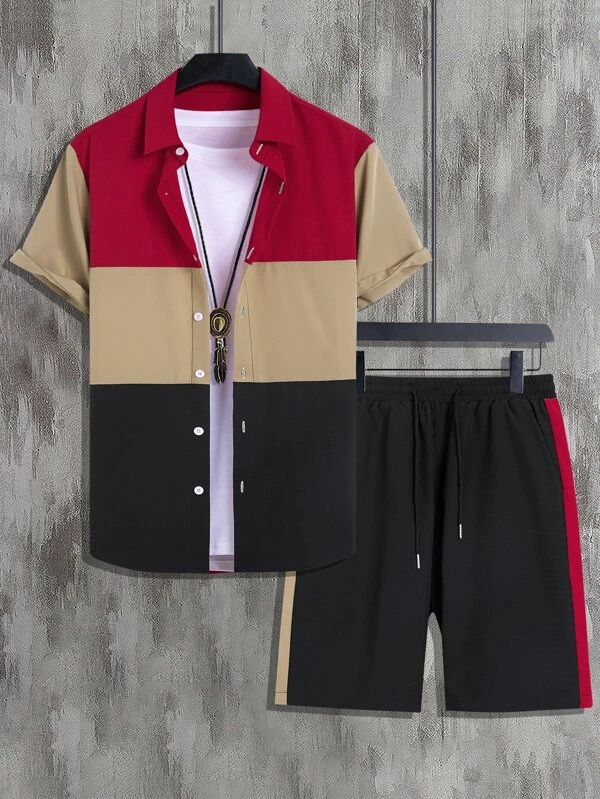 Suitmens Men's Hawaiian Print Short Sleeve Shirt Set 012