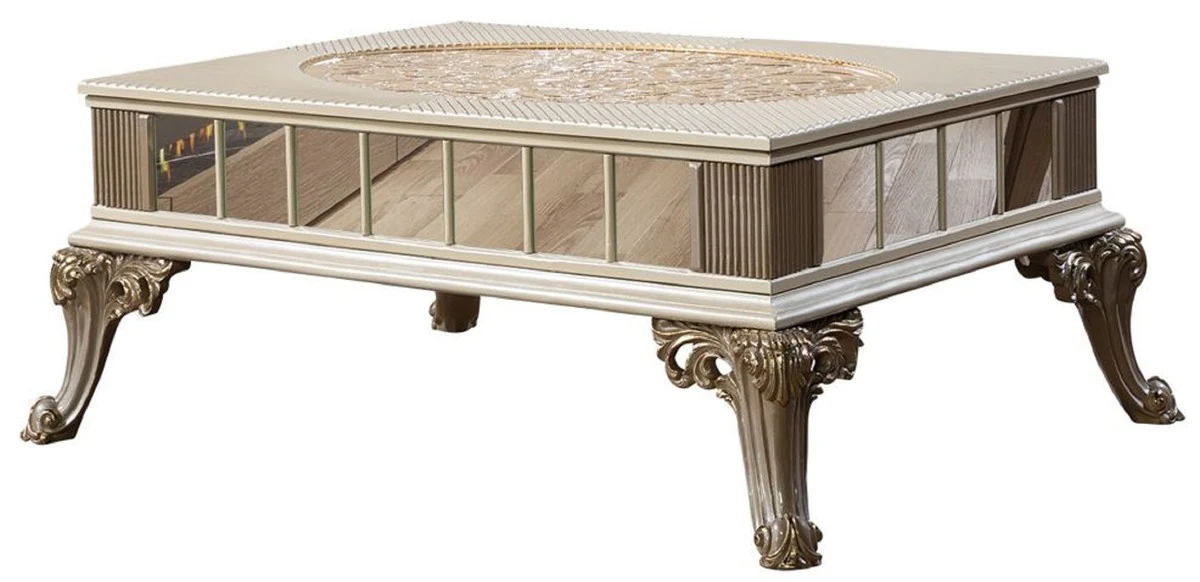 Luxury Baroque Coffee Table Cream / White / Gray / Gold - Mirrored Baroque Style Living Room Table - Luxury Baroque Style Furniture - Baroque Style Living Room Furniture - Baroque Furniture