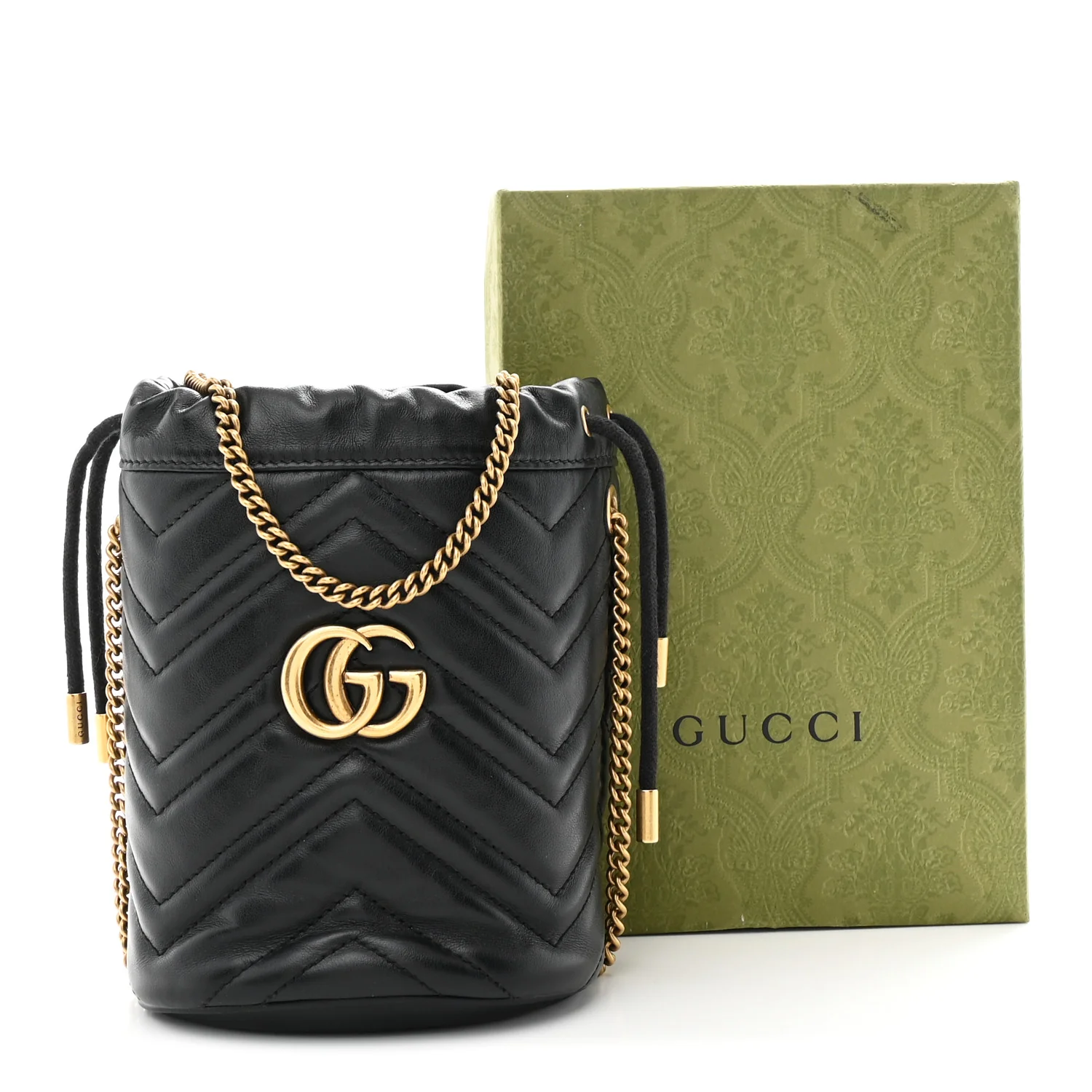 Calfskin Matelasse Mini GG Marmont 2.0 Bucket Bag Black - Top Club