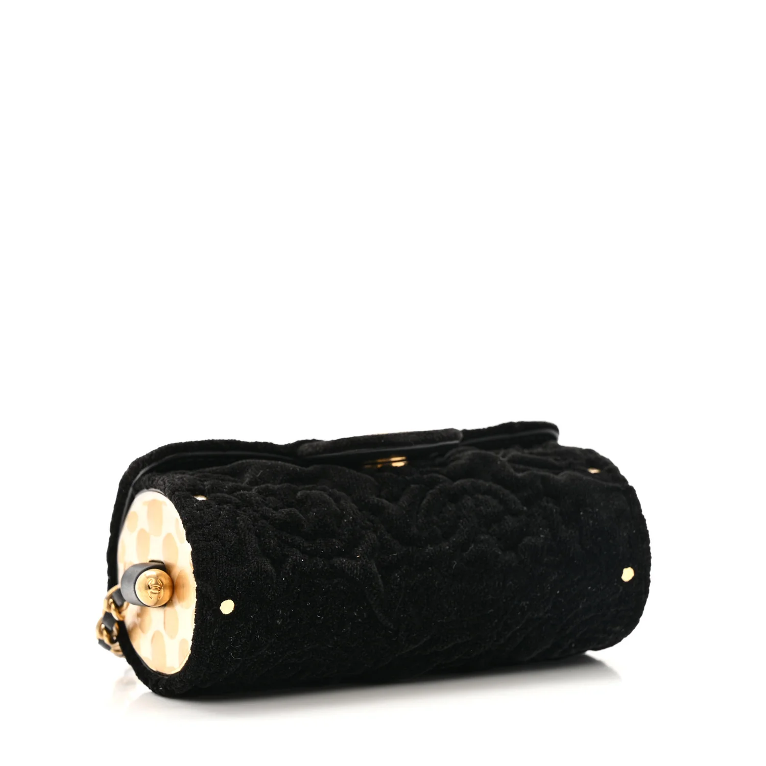 Velvet Camellia Embossed Jewel Belt Card Holder With Chain Black - Top Club