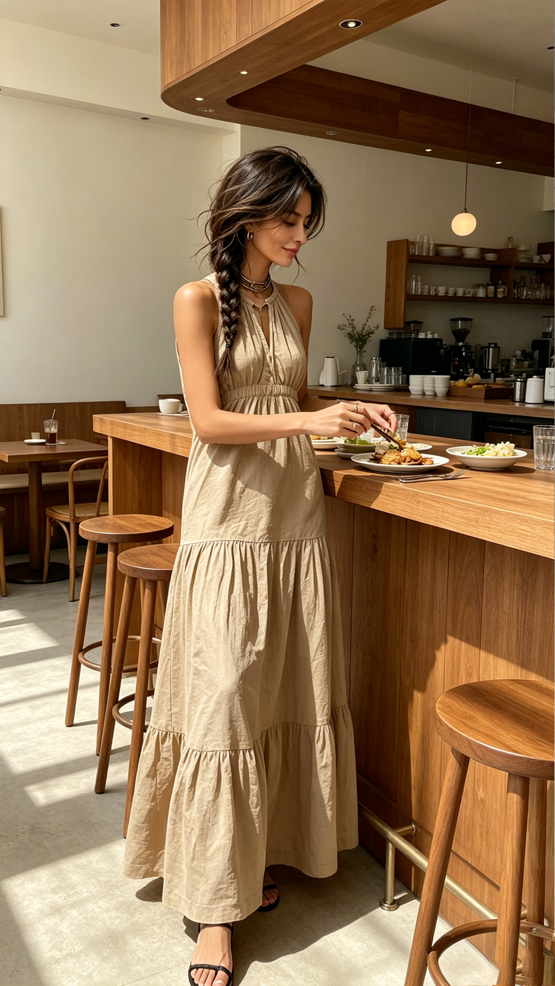 Women's Khaki Halter Waisted Tiered Maxi Dress - Nordfashionstorm - Women's Clothing, Fashion for You - Nordfashionstorm.com