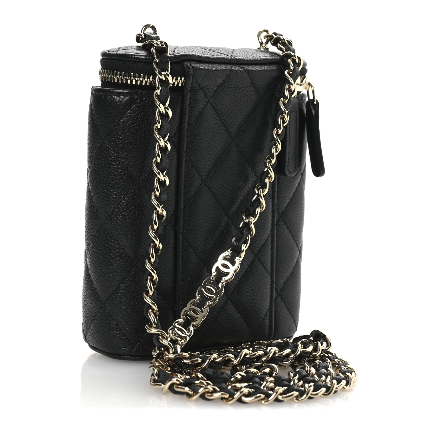 Caviar Quilted Small Vertical Coco Beauty Vanity Case With Chain Black - Top Club