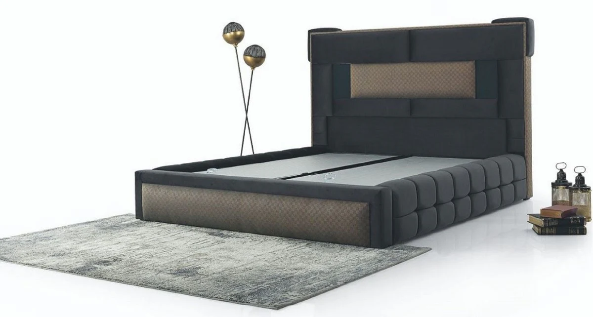 Luxury Double Bed Gray / Brown - Modern Solid Wood Bed - Modern Bedroom & Hotel Furniture - Luxury Collection