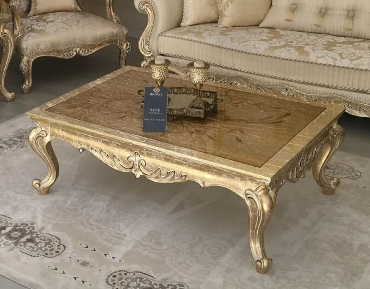 Luxury Baroque Coffee Table Antique Gold - Handcrafted Solid Wood Table in Baroque Style - Baroque Living Room Furniture - Noble & Magnificent
