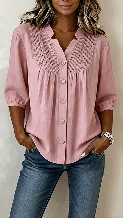 Women's  Crochet Detail Cotton-Blend Blouse - Nordfashionstorm - Women's Clothing, Fashion for You - Nordfashionstorm.com