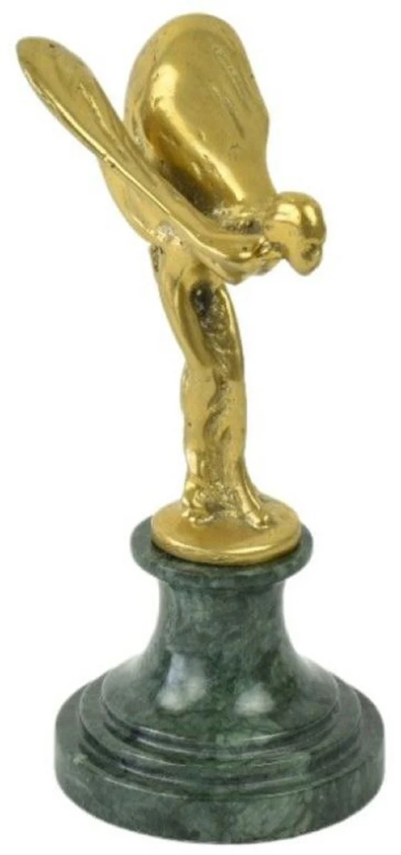 Luxury paperweight sculpture woman with wings gold / green 7 x 8 x H. 16 cm - Elegant bronze figure with marble base - Luxury desk decoration accessories