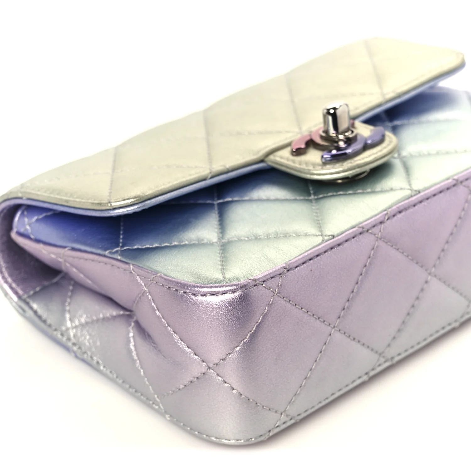 Gradient Metallic Calfskin Quilted Clutch Silver Blue Yellow Purple - Top Club