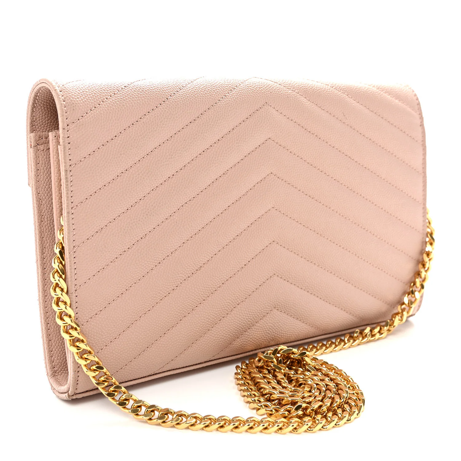 Grain De Poudre Matelasse Chevron Monogram Chain Wallet Pale Pink - Top Club
