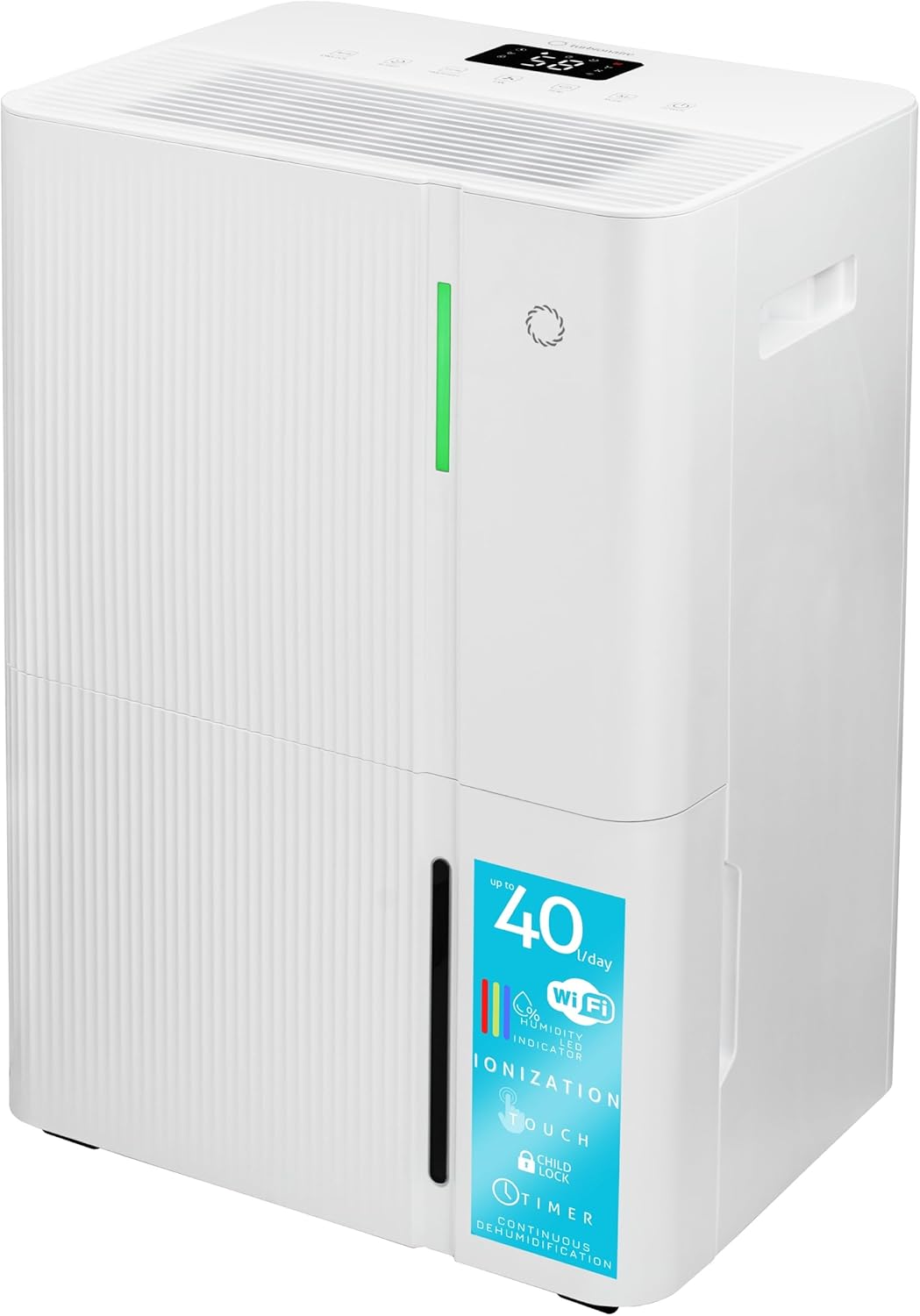 Deumidificatore Casa Muffa Turbionaire LEVI 40 WIFI ION 40L/giorno, Purificazione tramite ionizzazione, Deumidificazione Smart, Tanica da 5,3L, Controllo APP, Doppio drenaggio, Ruote Piroettanti, 85㎡