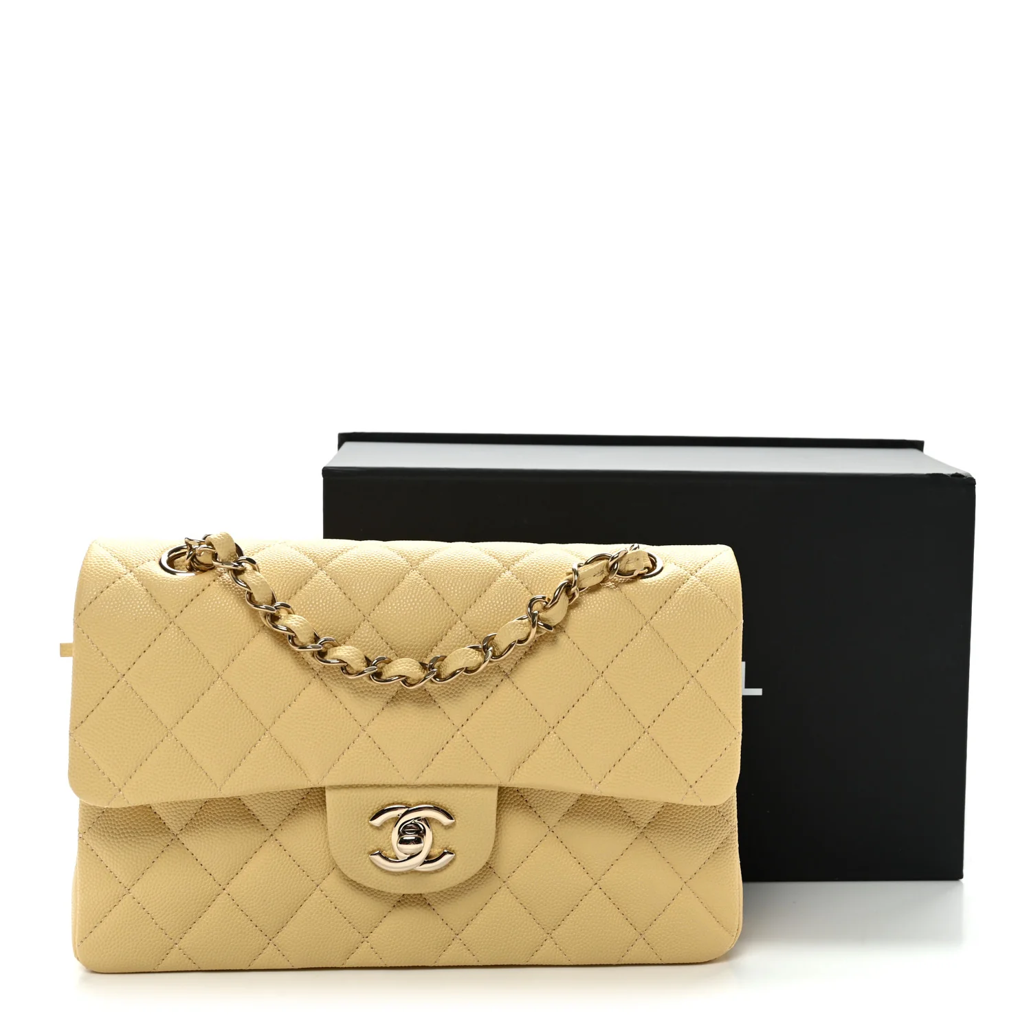 Caviar Quilted Small Double Flap Light Yellow - Top Club