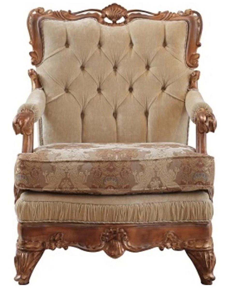 Luxury Baroque Living Room Set Beige / Brown - 2 Sofas & 2 Armchairs & 1 Coffee Table - Handcrafted Living Room Furniture in Baroque Style - Noble & Magnificent