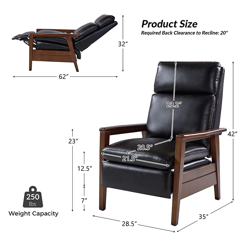 Rainer Timeless Elegance Faux Leather Solid Wood Recliner