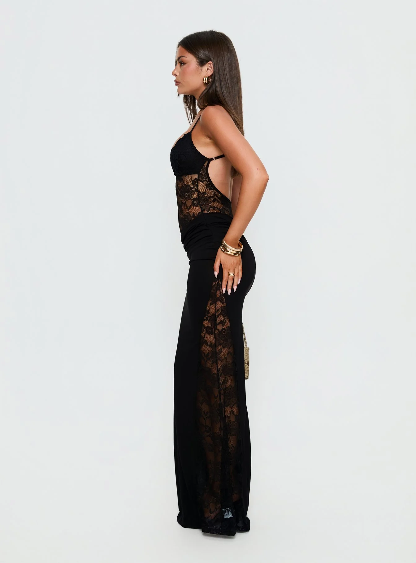 Chantella Lace Cut Out Maxi Dress Black