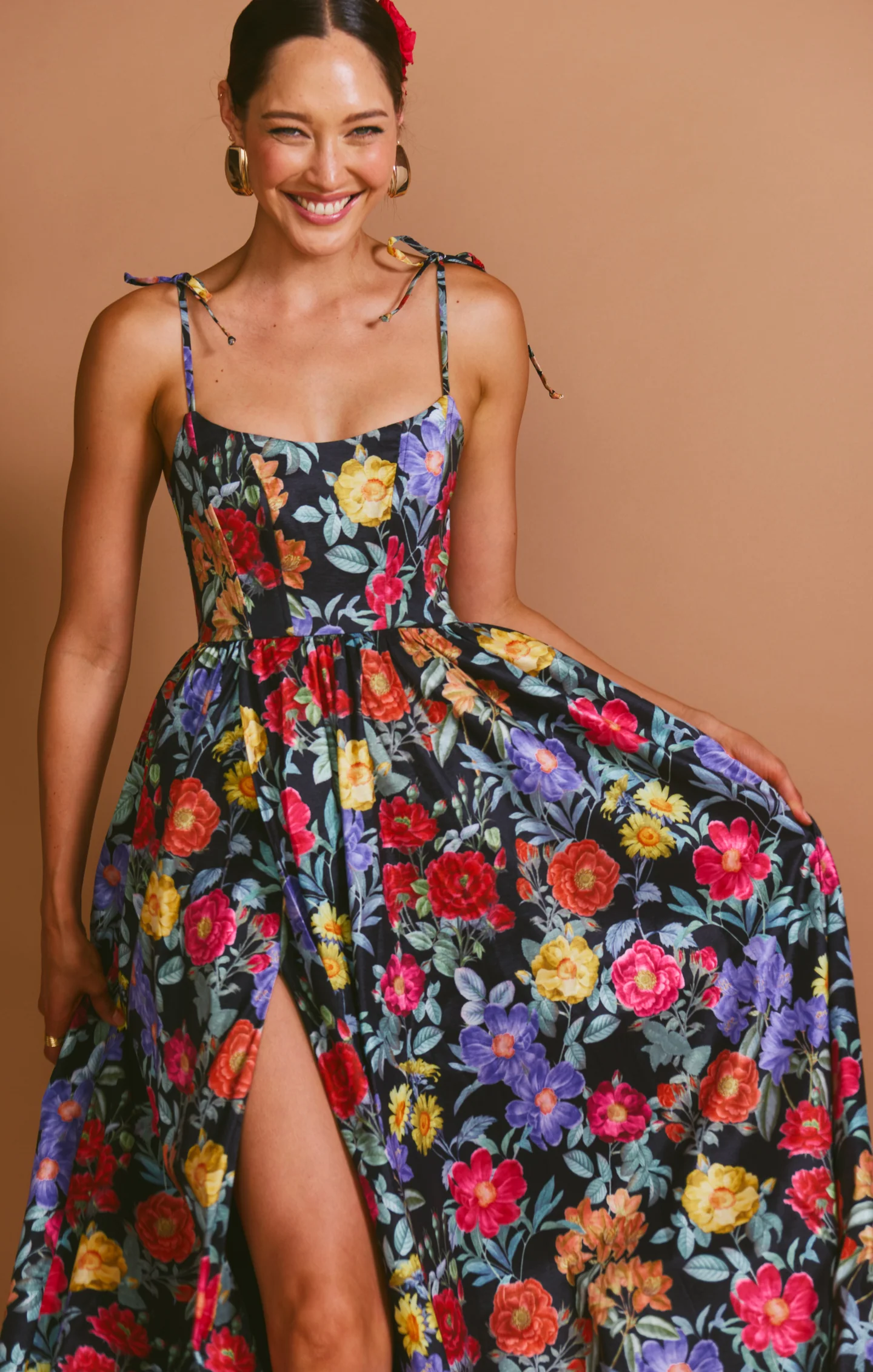 Juliet Maxi Dress ~ Charm Peony Black Taffeta