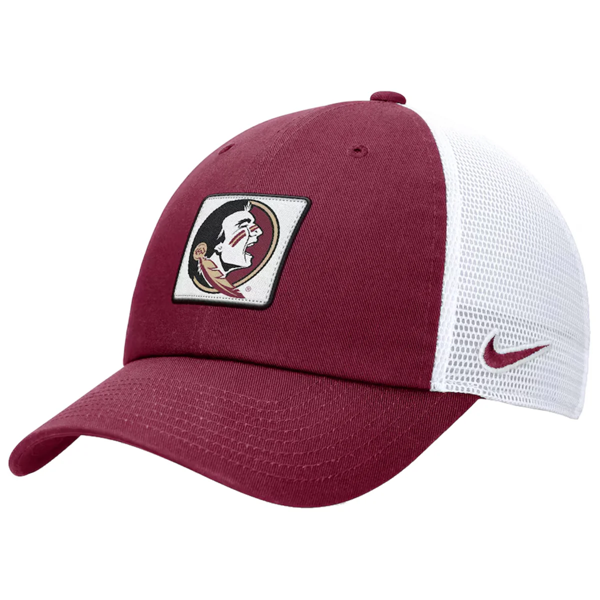 Nike Seminole Logo Patch Unstructured Mesh Club Trucker Cap - Garnet/White - MoB Apparel