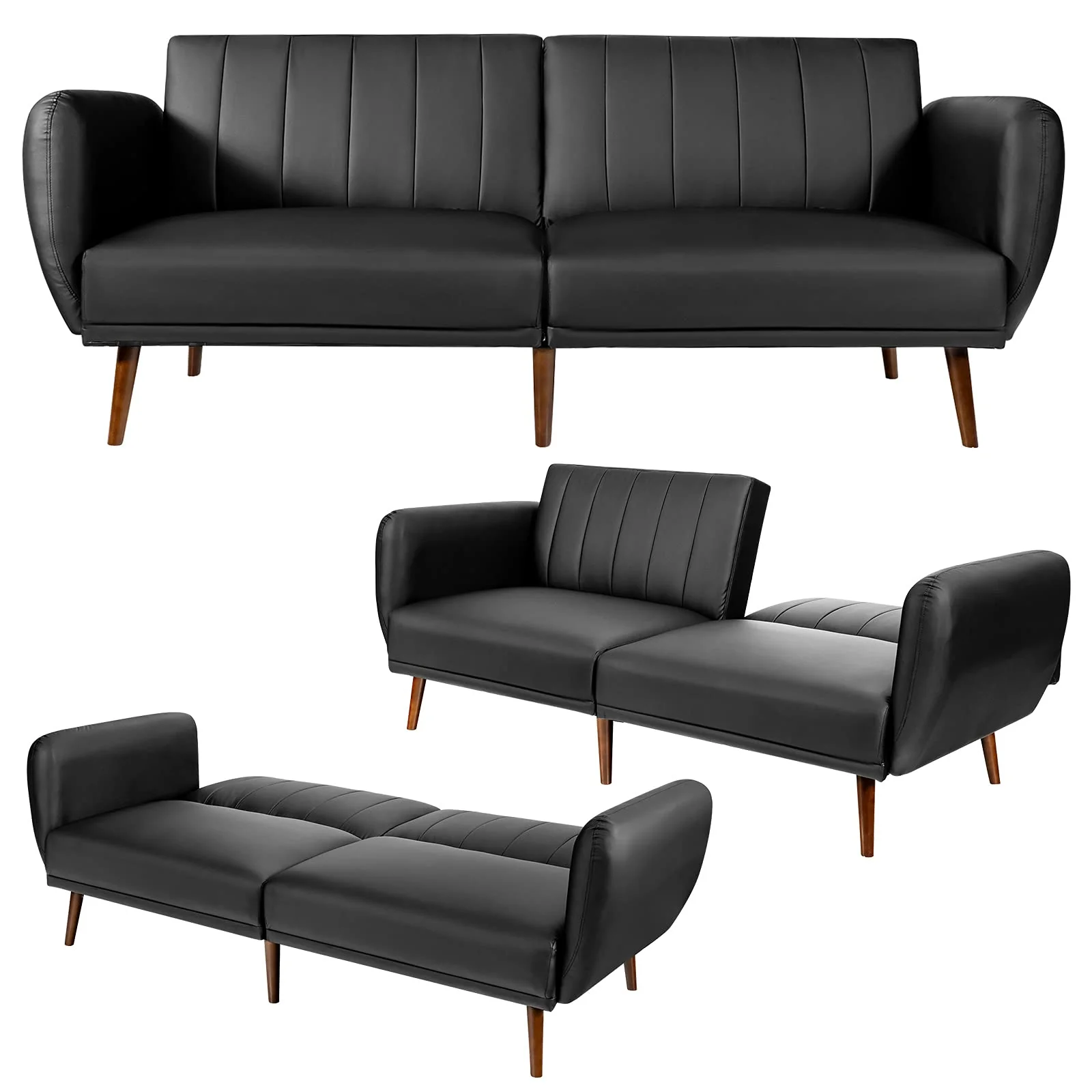 BEFOUNDLOVELY 3 Seat Convertible Futon Sofa with High-Density Sponge & Adjustable Backrest