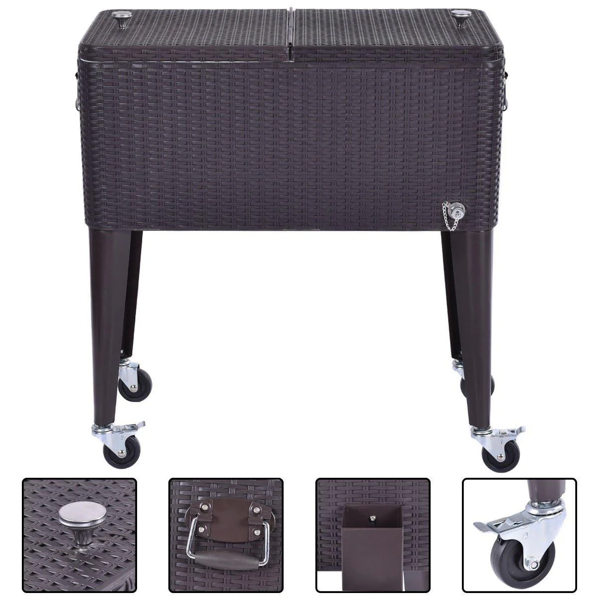 Ktaxon Rattan Cooler Cart  Frozen Trolley Warm Ice Beer Beverage Black