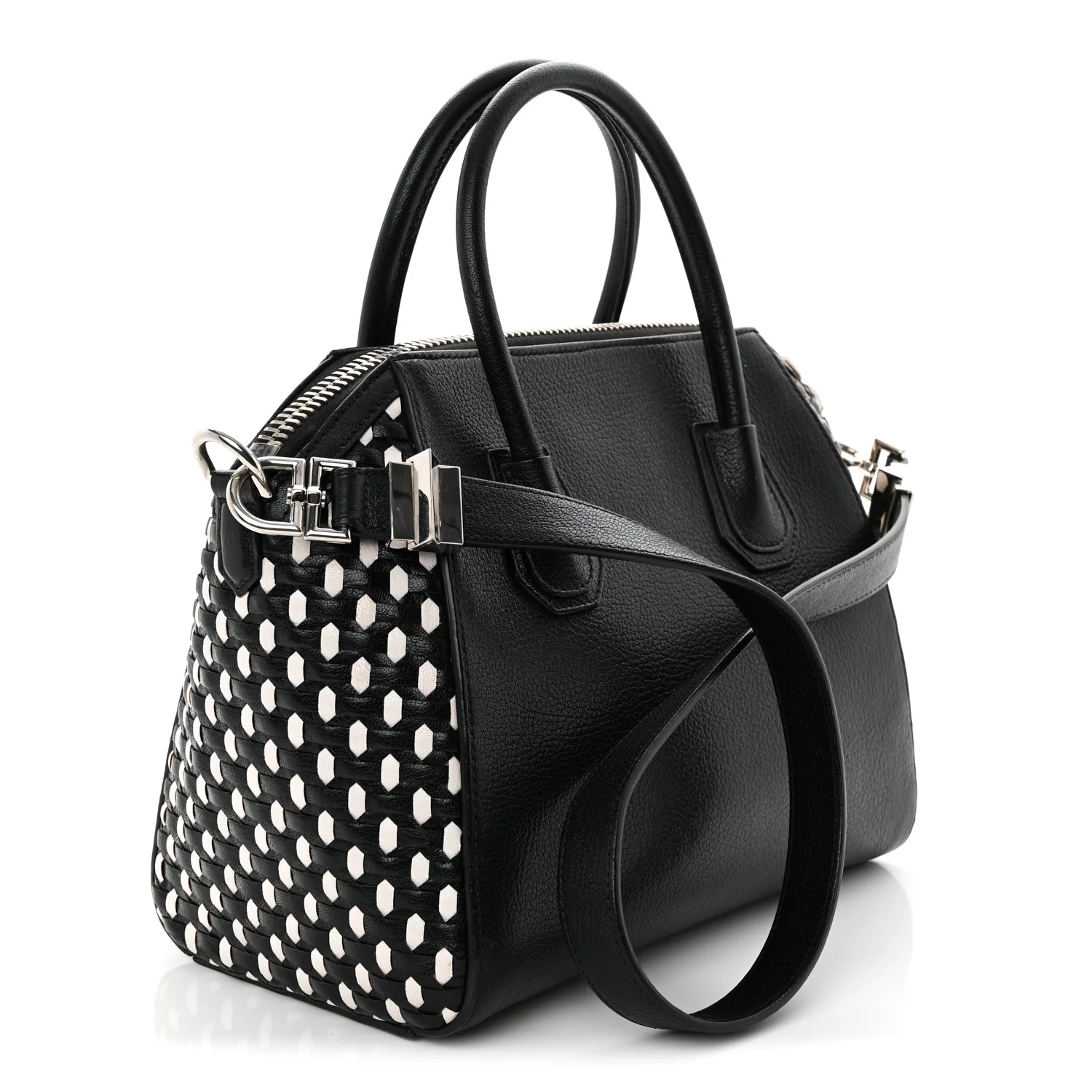 Sugar Goatskin Woven Small Antigona Black White - Top Club