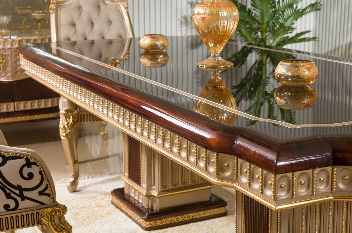 Luxury baroque dining table dark brown / gray / gold 250 cm