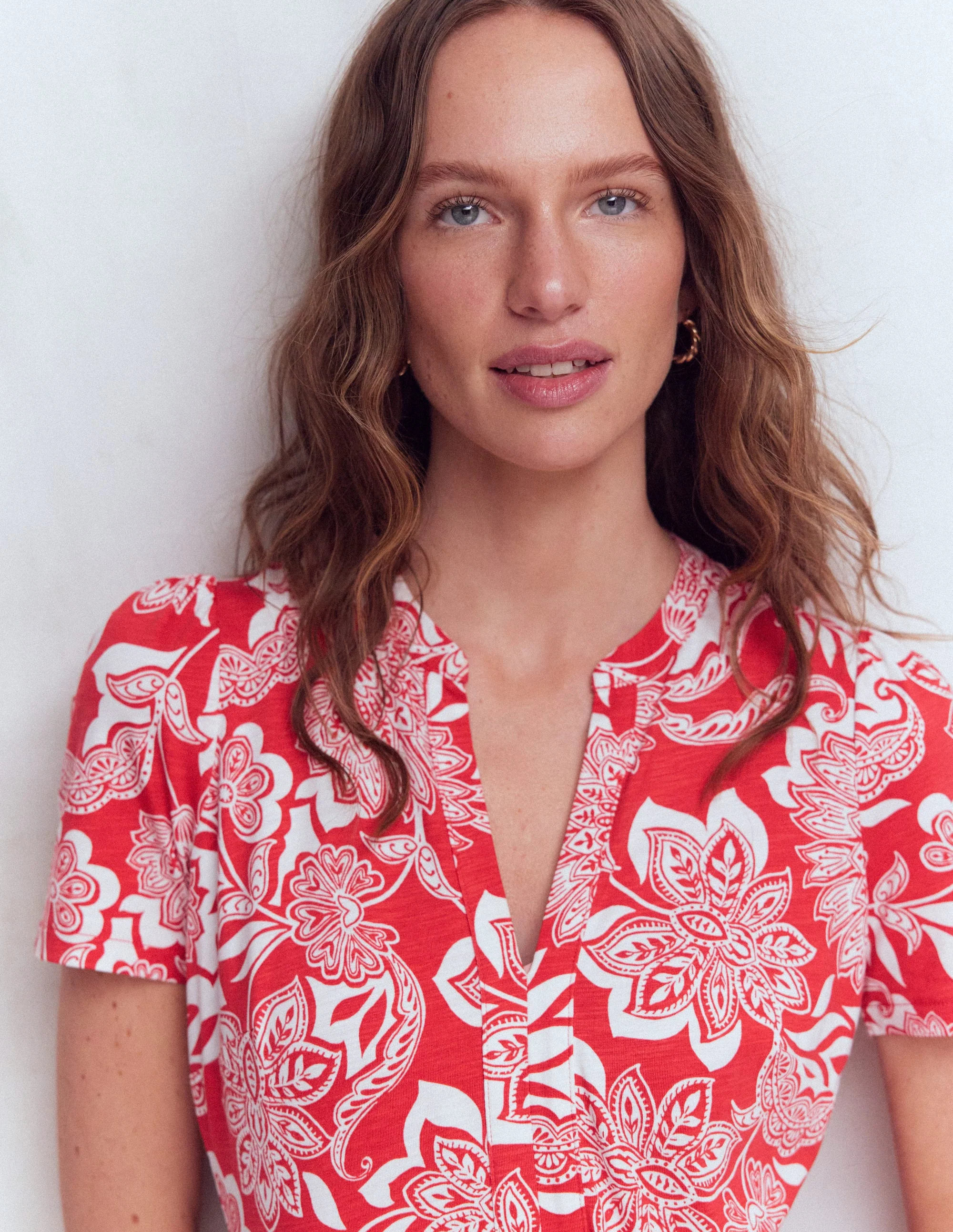 Naomi Jersey-Midikleid-Blutorange, Elegante Blüten