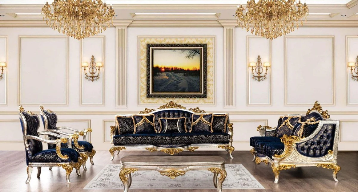 Luxury Baroque Coffee Table Silver / Gold - Solid Wood Living Room Table in Baroque Style - Baroque Living Room Furniture - Noble & Magnificent