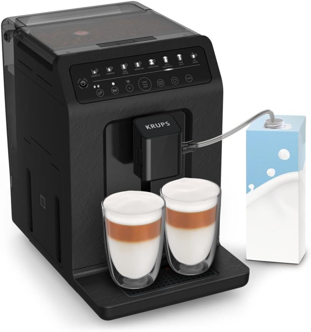 Krups EA897B10 Evidence Eco-Design Macchina da caffè automatica, Expresso, Capuccino, Quattro Force, Sistema One-Touch, 8 bevande preimpostate, Bevande personalizzabili, Nero