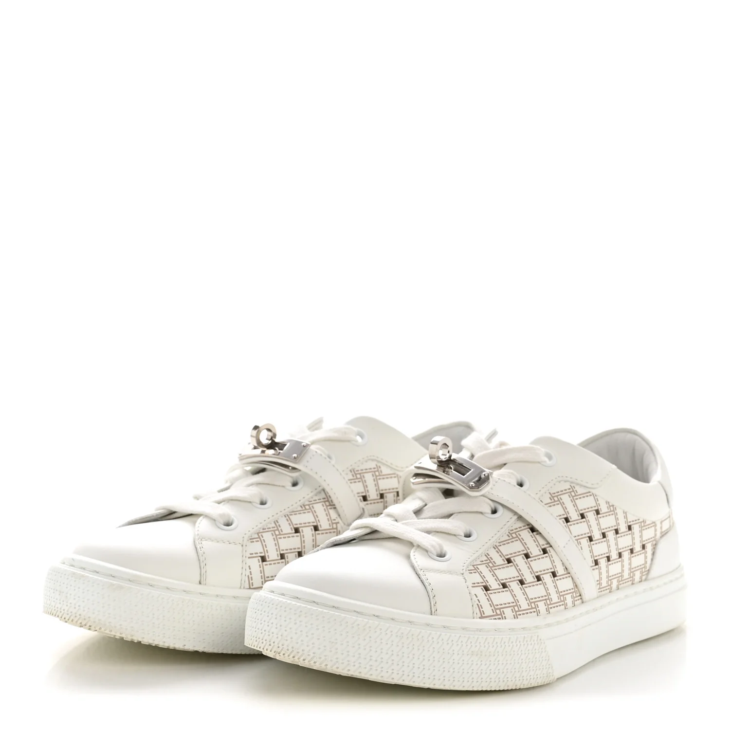 Calfskin Perforated Mosaic Day Sneakers 37.5 White - Top Club