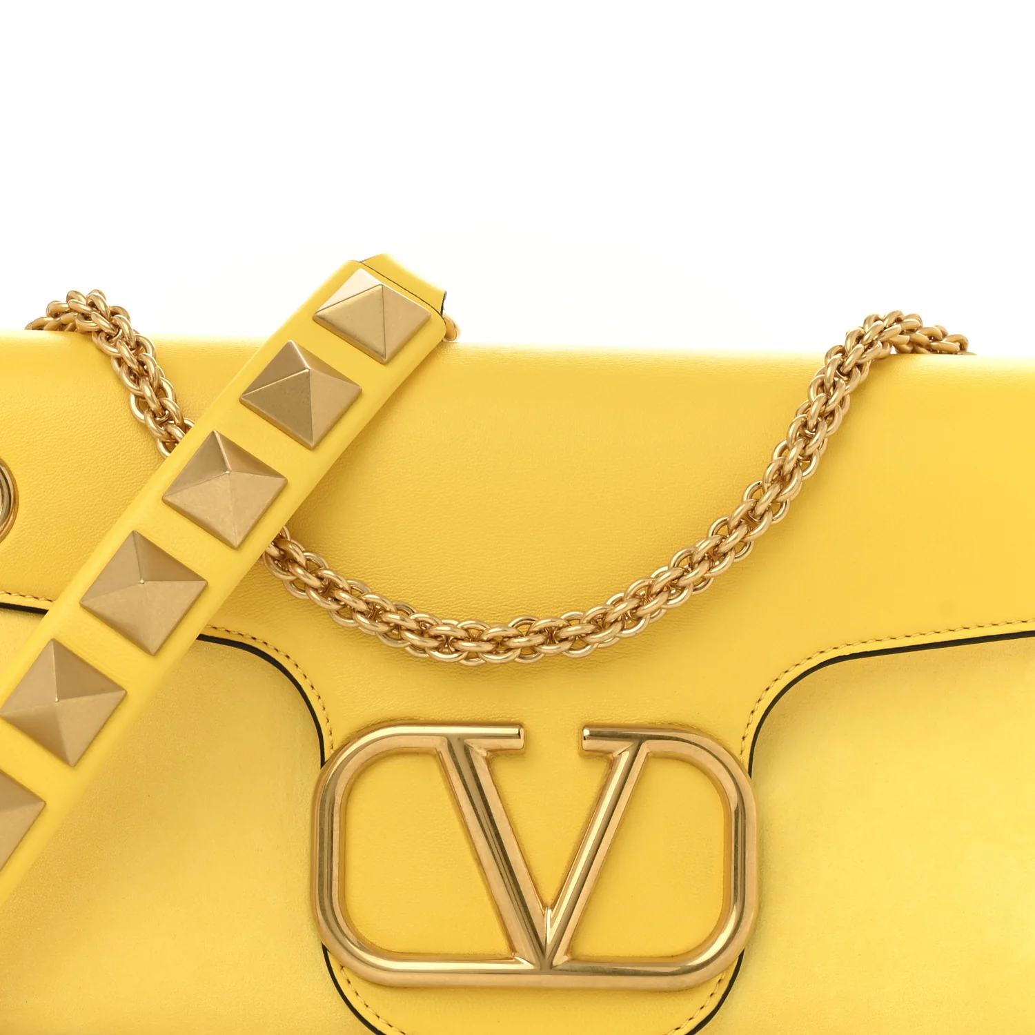 Nappa Stud Sign Shoulder Bag Bright Lemon - Top Club