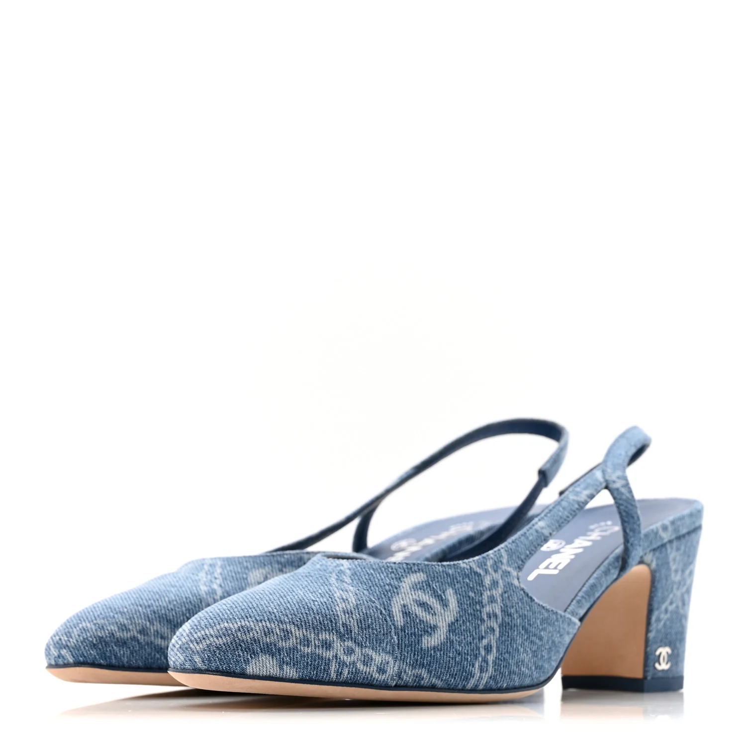 Denim Cap Toe Denim Slingback Pumps 39 Blue - Top Club