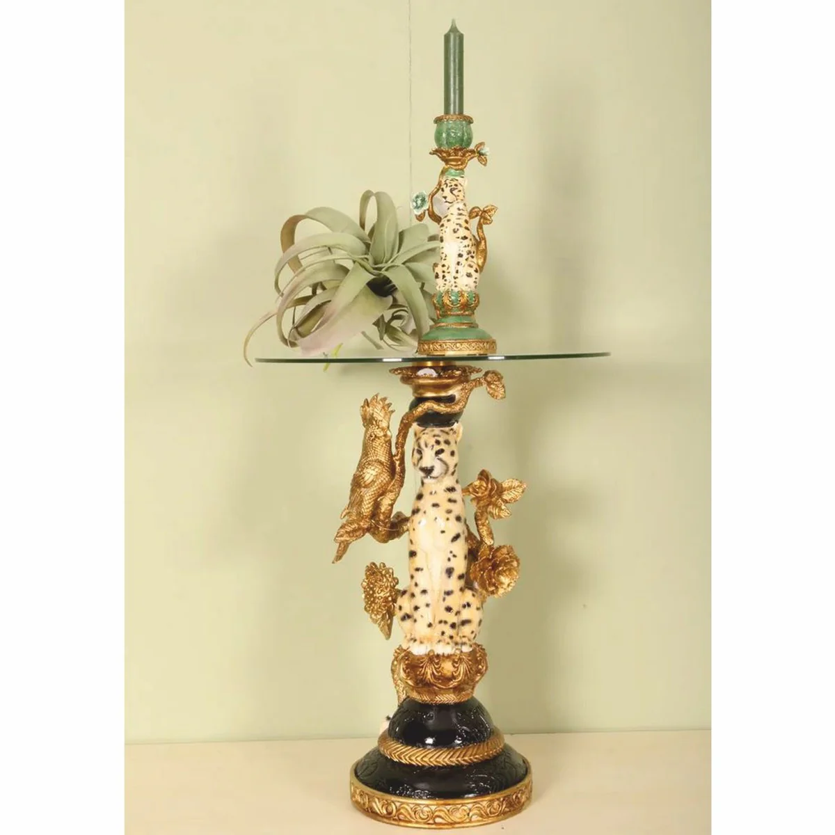 Baroque side table Leopard with glass top H. 51.5 cm - Baroque furniture