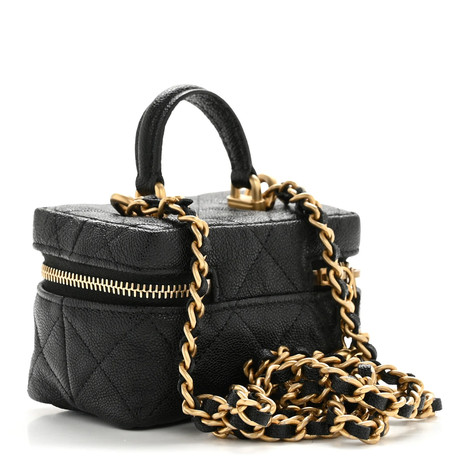 Caviar Quilted Mini Top Handle Vanity With Chain Black - Top Club