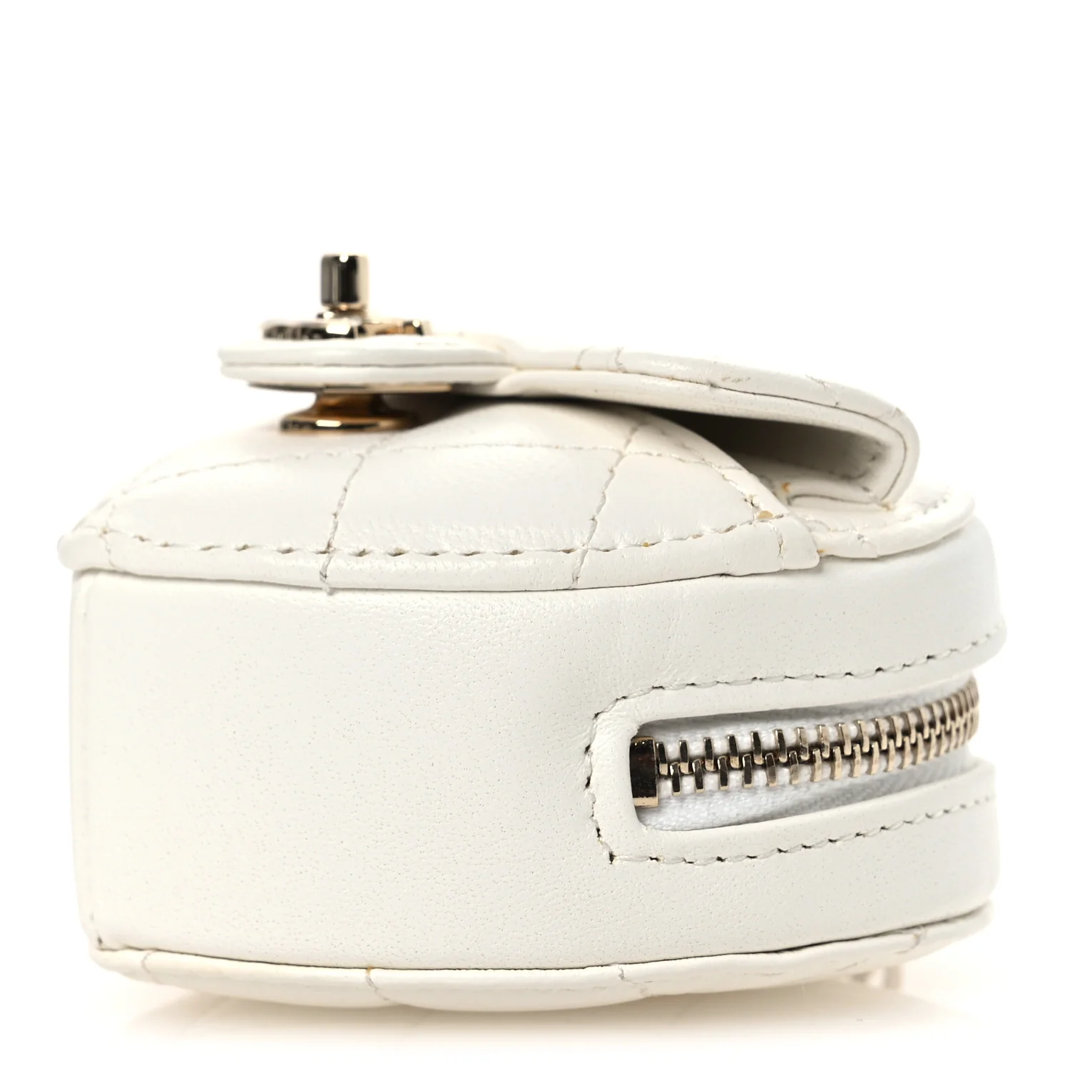 Lambskin Quilted CC In Love Heart Coin Purse With Chain White - Top Club