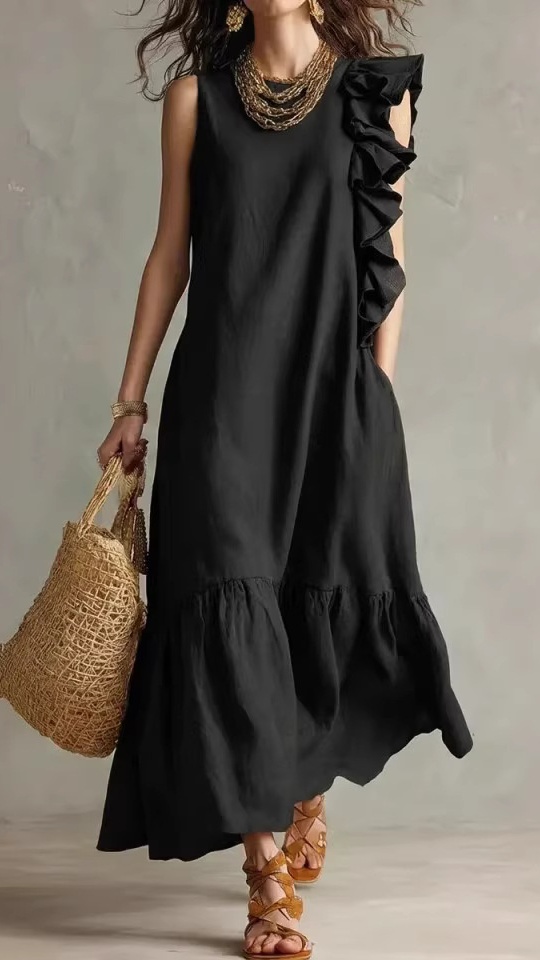 Women's Sleeveless Dress with Asymmetrical Ruffles - Nordfashionstorm - Women's Clothing, Fashion for You - Nordfashionstorm.com