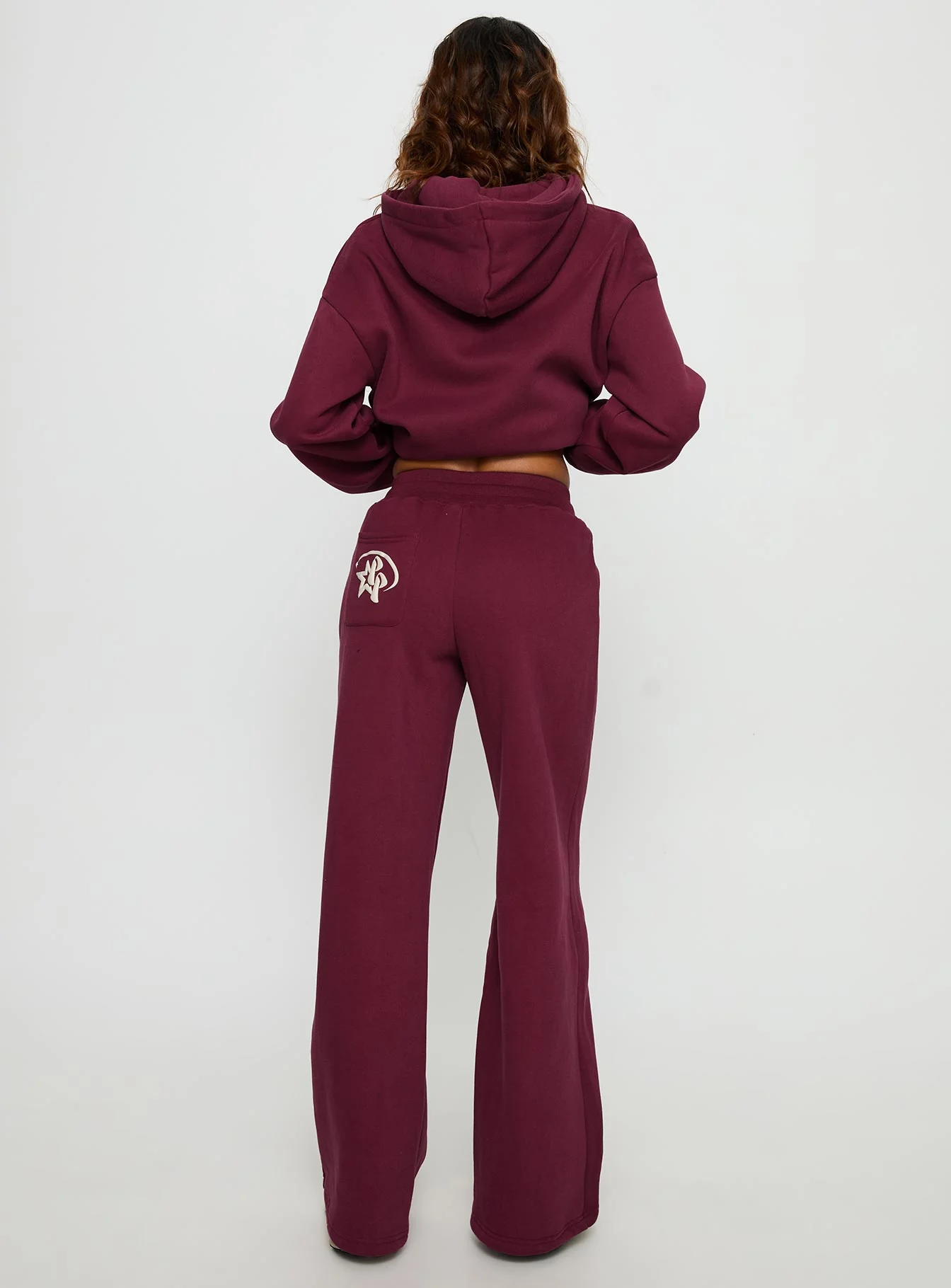 Princess Polly Stargirl Wide Leg Sweat Pants Burgundy
