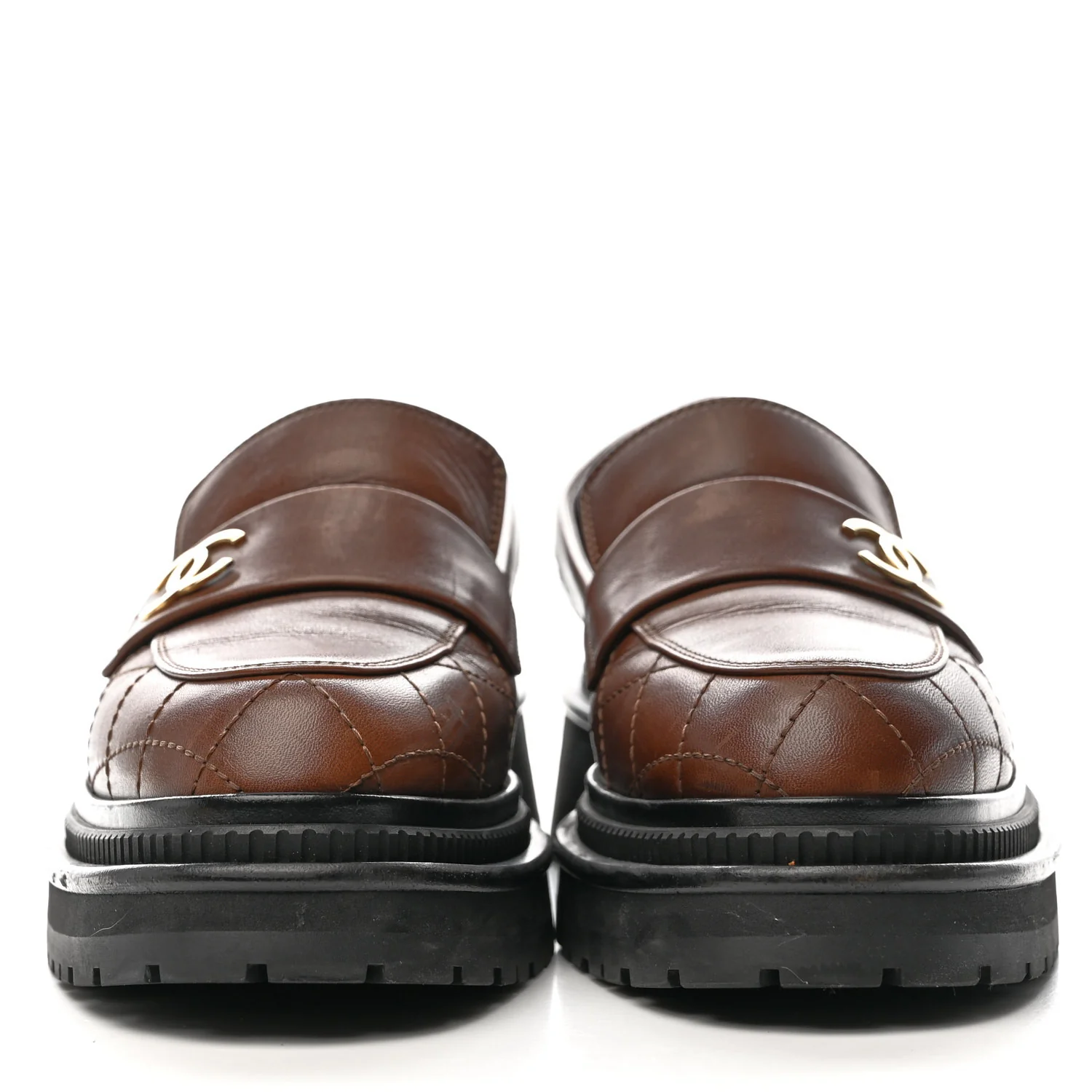 Calfskin Quilted CC Mocassin Loafers 36 Brown - Top Club