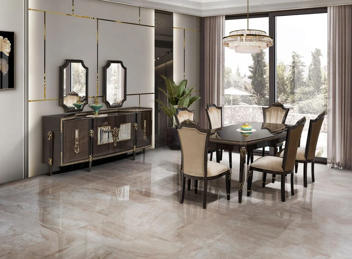 Luxury Baroque dining table dark brown / gold 215 cm - Baroque furniture