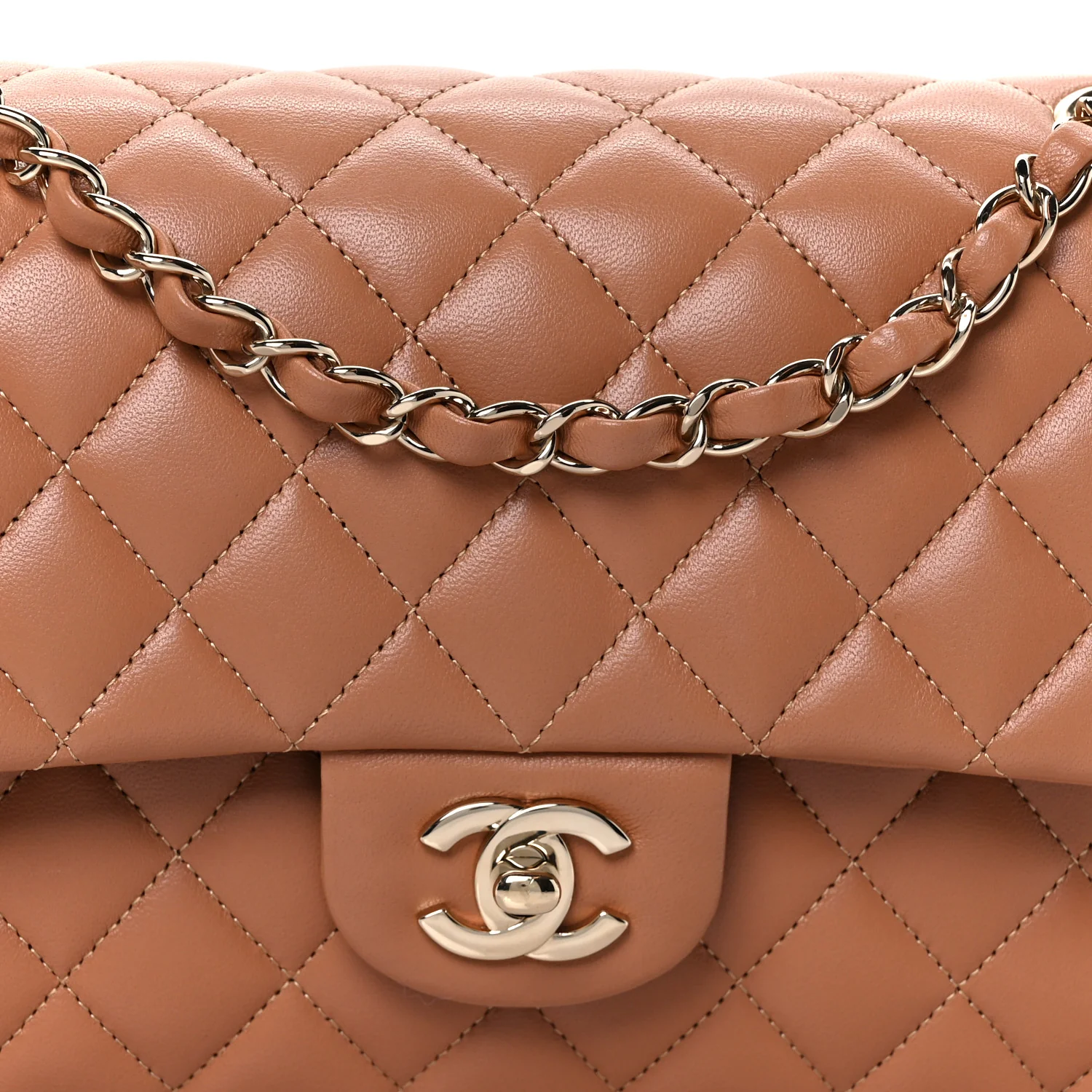 Lambskin Quilted Medium Double Flap Brown - Top Club