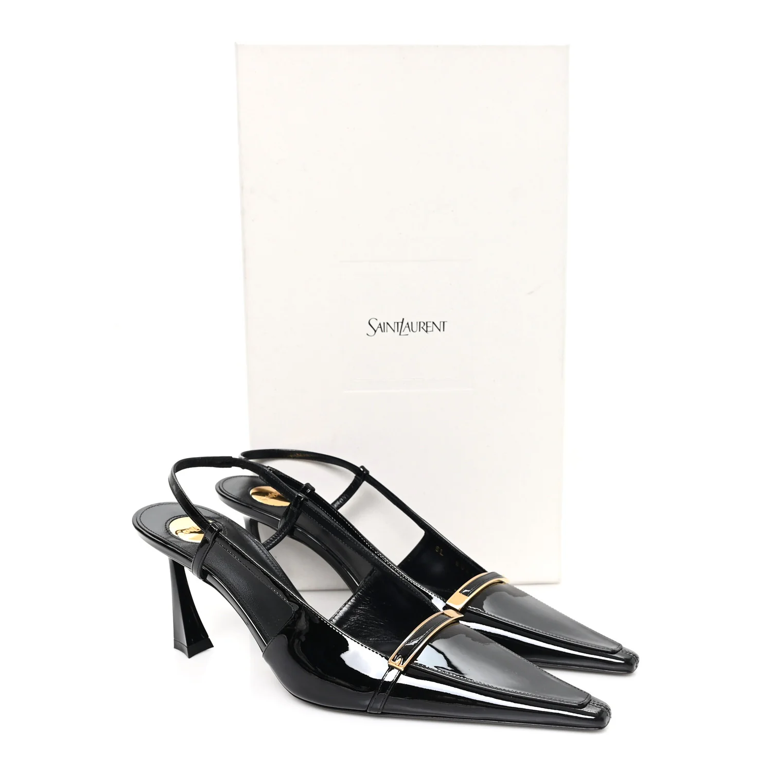 Patent Calfskin Jacqueline 75 Slingback Pumps 38 Black - Top Club