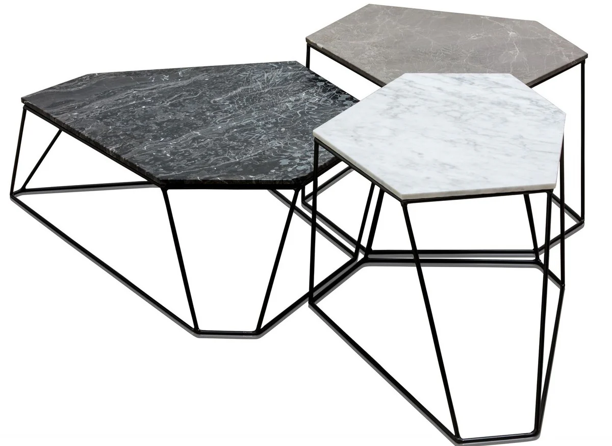 Designer coffee table set white / gray / black with pattern - luxury living room furniture