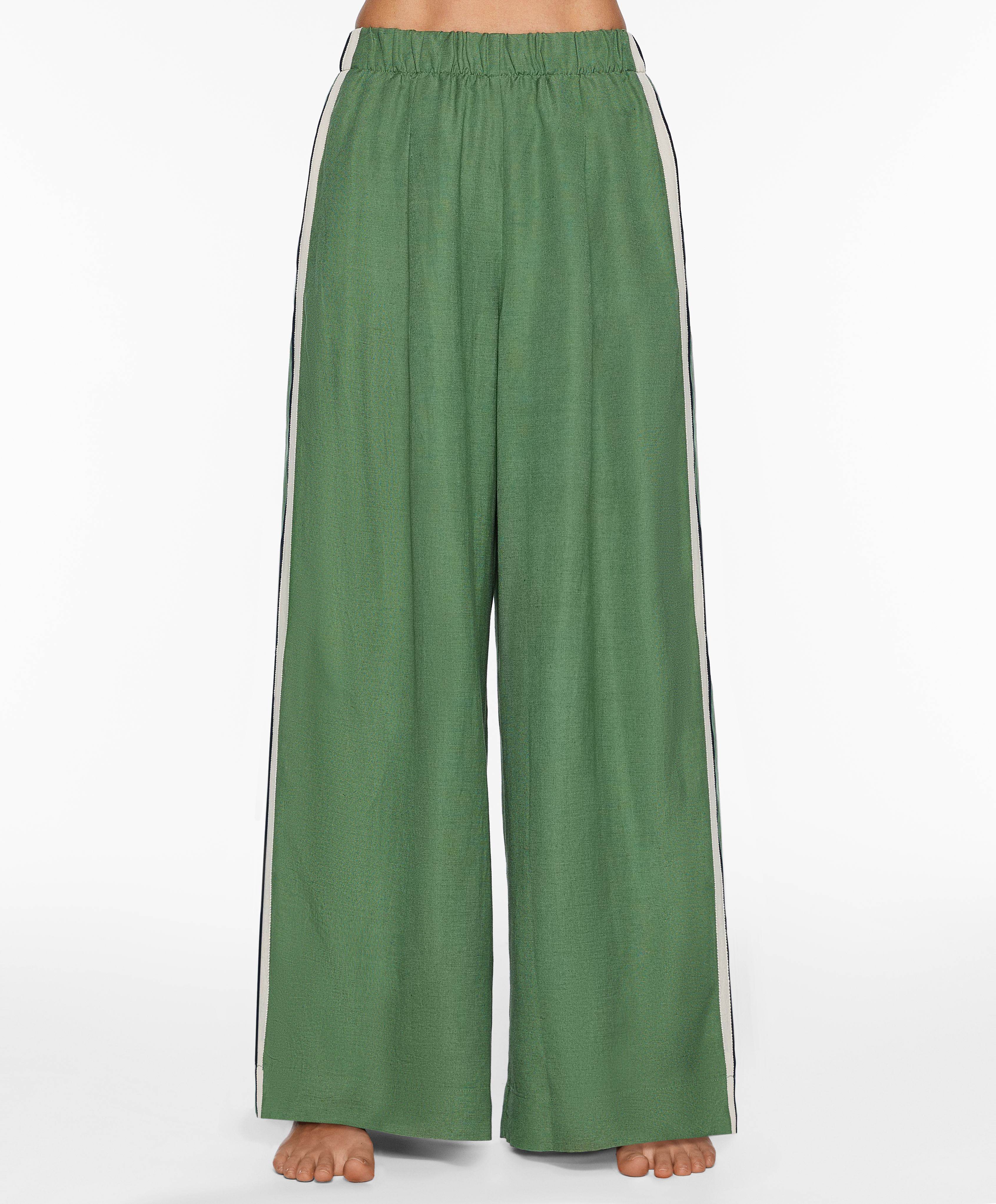 OYSHO Trousers with linen appliqué along the sides