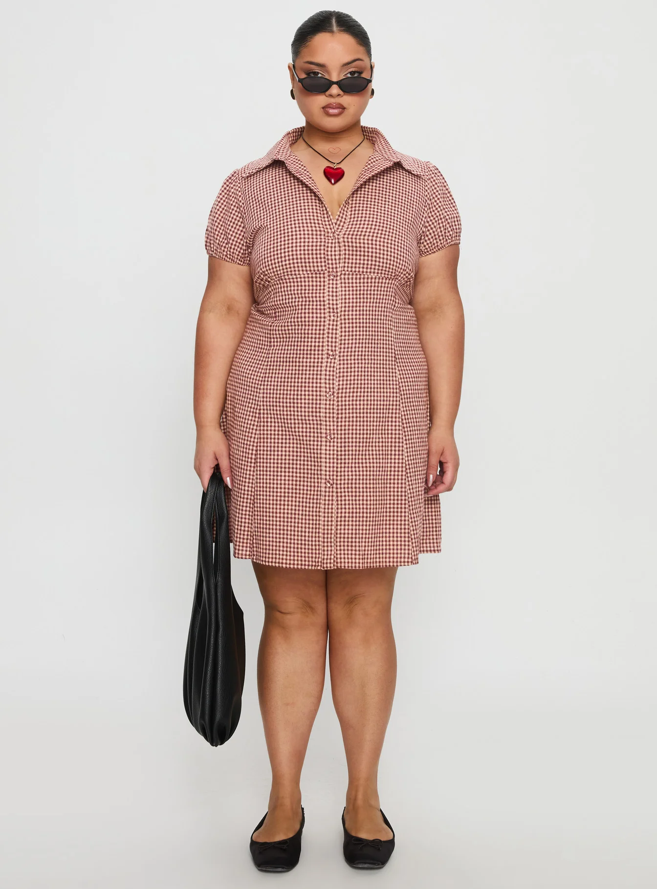Kavira Tie Bust Shirt Dress Red Gingham Curve
