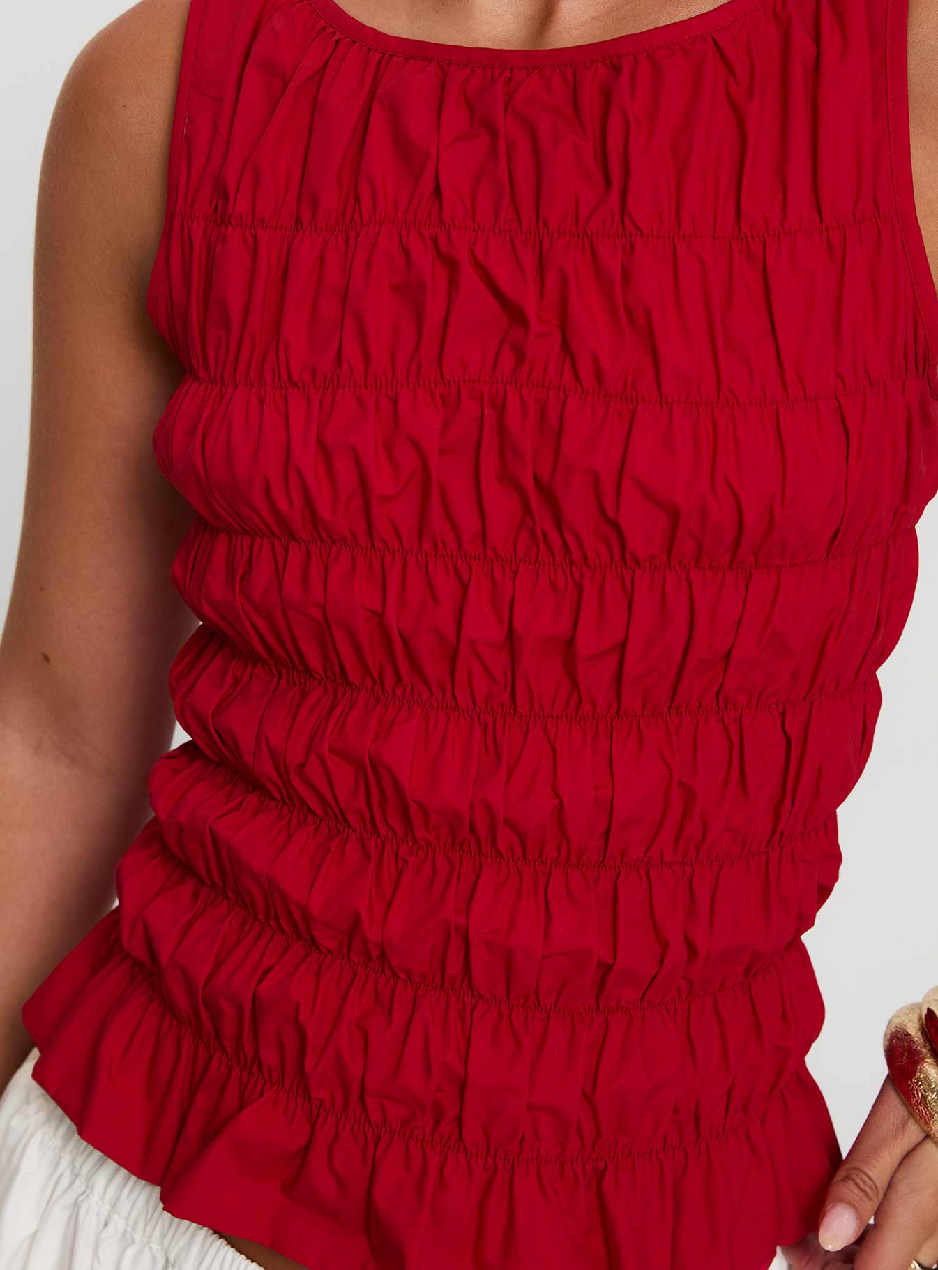 Marleene Shirred Top Red