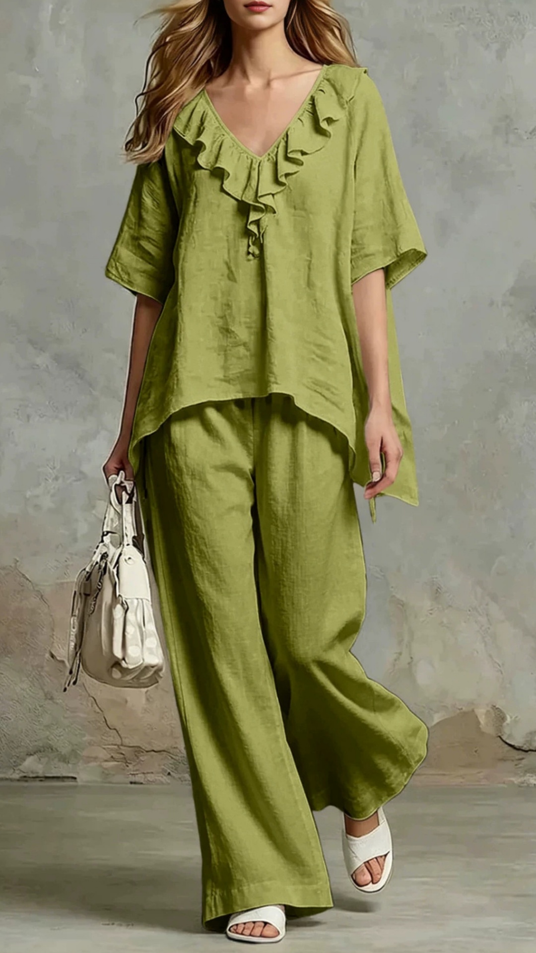 Women's Loose-Fit V-Neck Pullover & Cotton Casual Two-Piece Set - Nordfashionstorm - Women's Clothing, Fashion for You - Nordfashionstorm.com