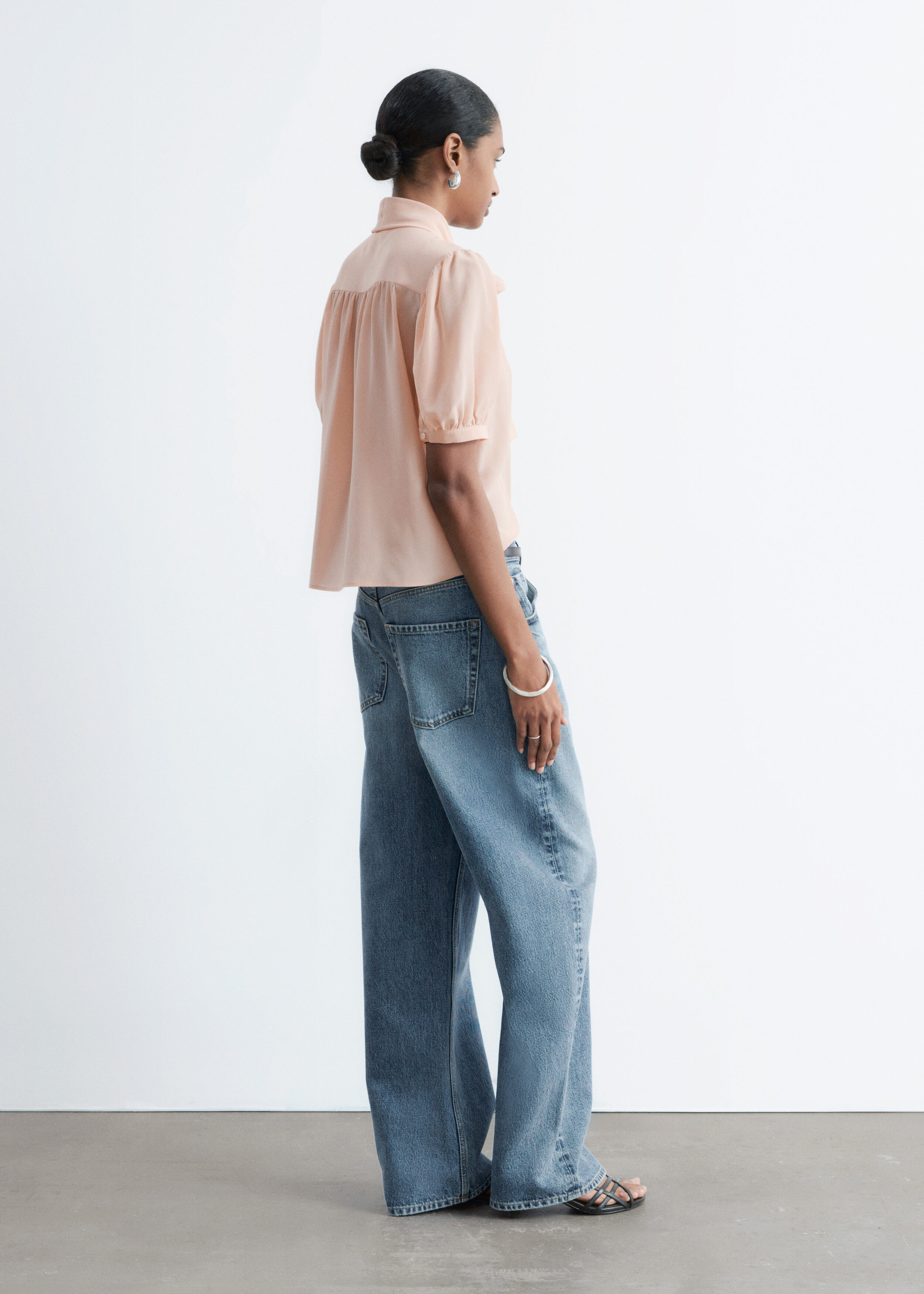 & Other Stories PRINTED TIE-NECK SILK BLOUSE