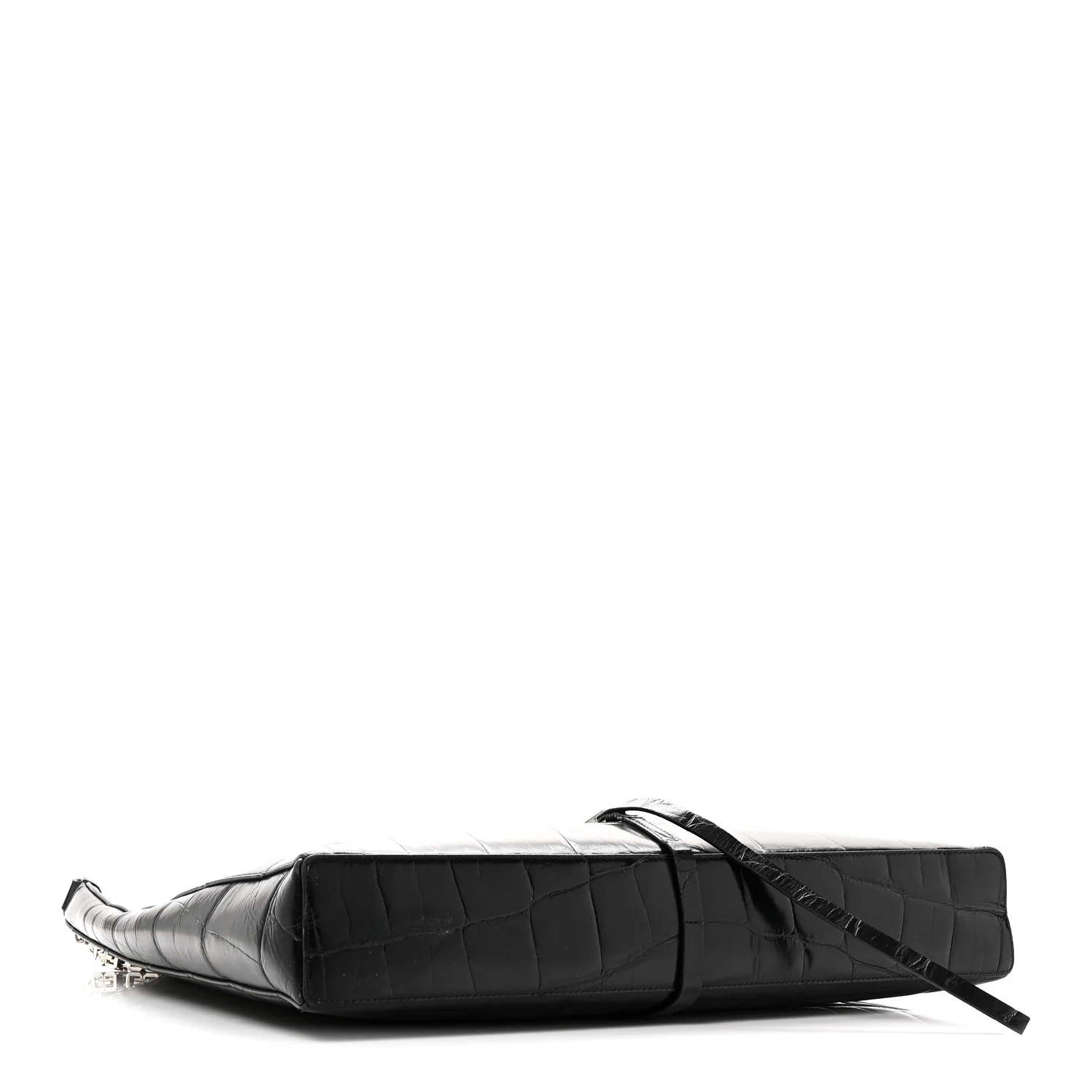 Calfskin Crocodile Embossed Large Cut Out Shoulder Bag Black - Top Club