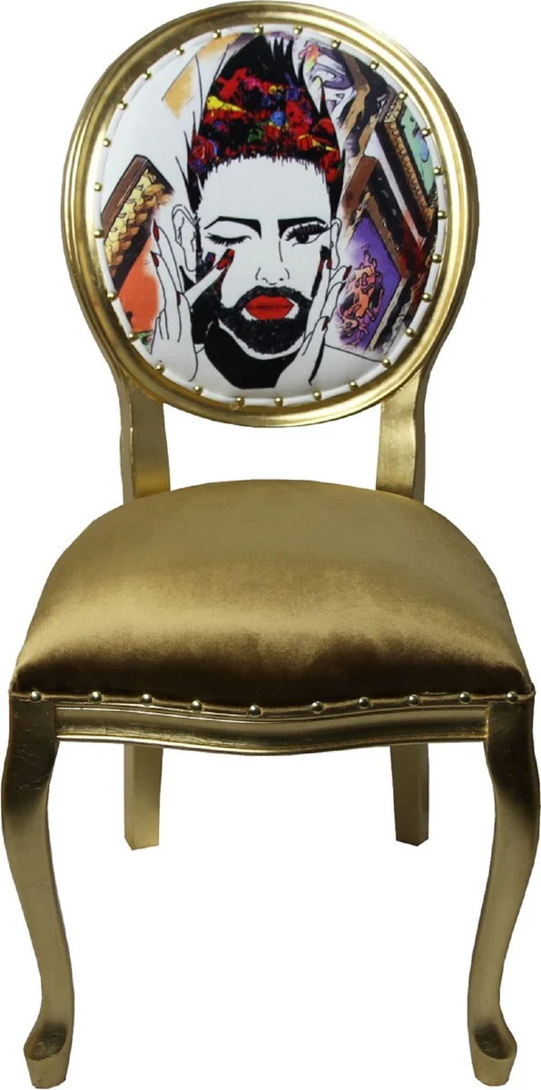 Pompöös by Luxury Baroque Dining Room Chairs Gold / Multicolored 50 x 60 x H.104 cm - Pompöös Baroque Chairs designed by Harald Glööckler - 4 dining room chairs