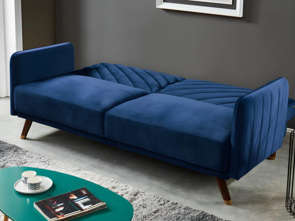 Sofá-cama 3 plazas tipo de terciopelo azul