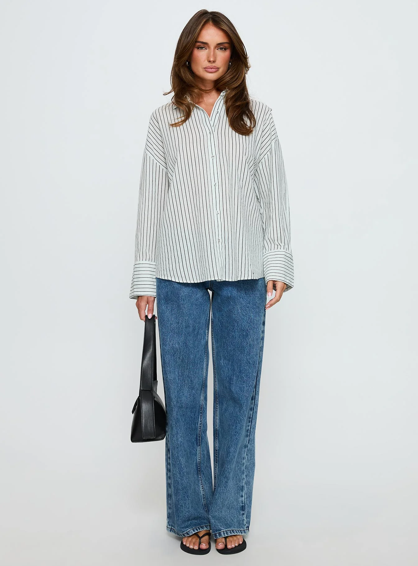Alexi Long Sleeve Button Down Top Blue / Brown Stripe