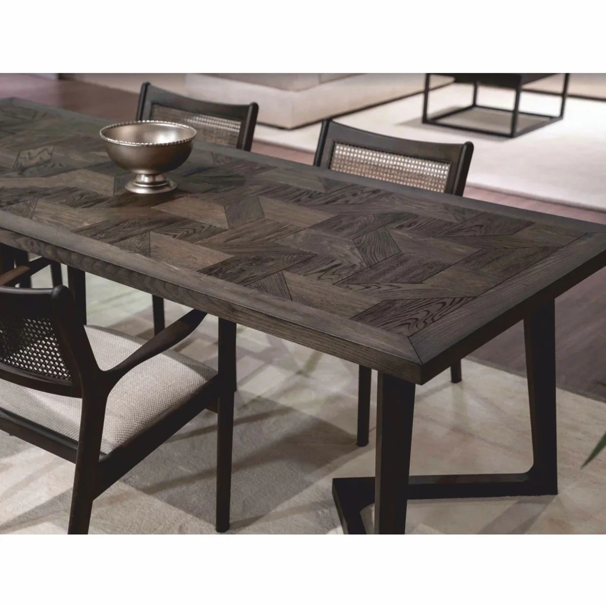 Luxury Dining Room Set Brown / Cream - 1 Dining Table and 6 Dining Chairs - Luxury Furniture